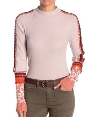 Free People Thru The Moss Thermal Waffle Top Lilac Orange Leopard Size Medium M
